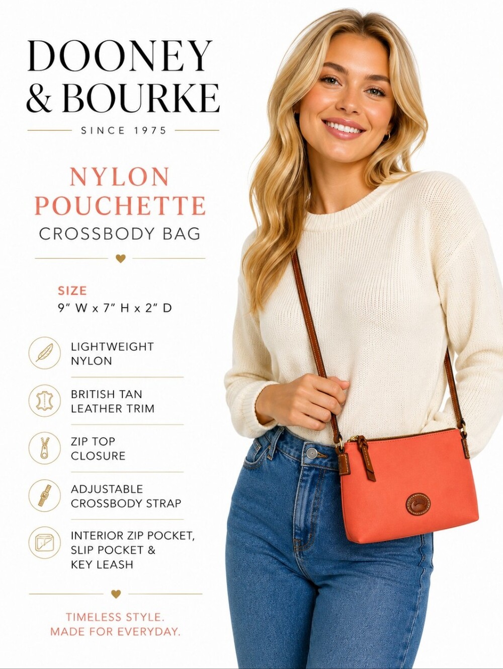 Dooney & Bourke Nylon with Leather Pouchette Crossbody Bag – Peach NEW - Picture 14 of 15